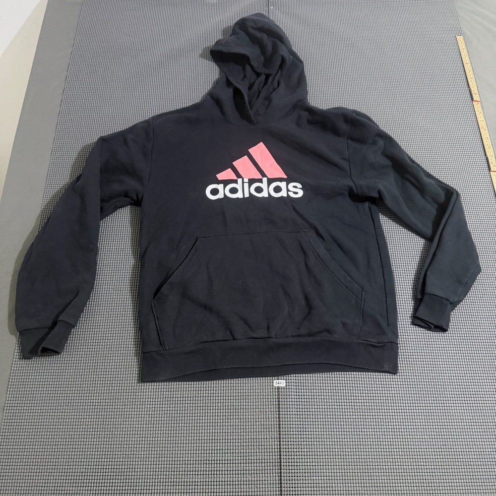 Adidas Regular Fit Pullover Hoodie Black Pink Logo Size XL US 16